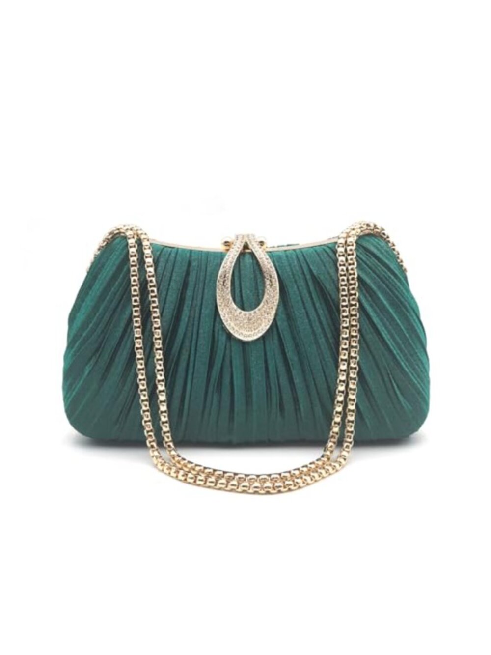 Womens Satin Pleated Clutch Purse Evening Formal Wedding Handbag Chain